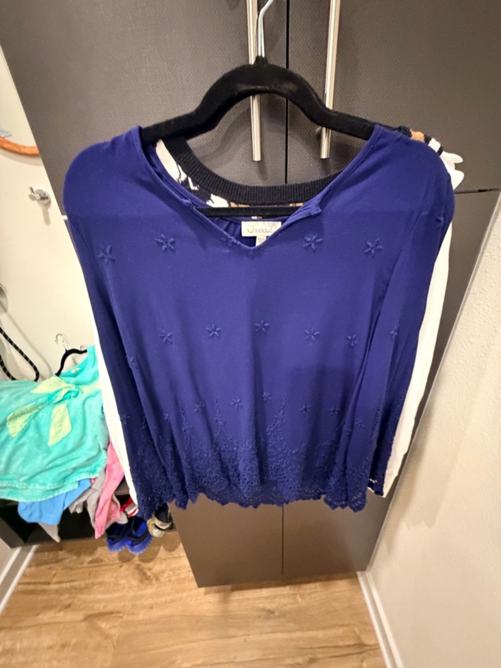 Chenault Royal Blue Embroidered V-Neck Blouse